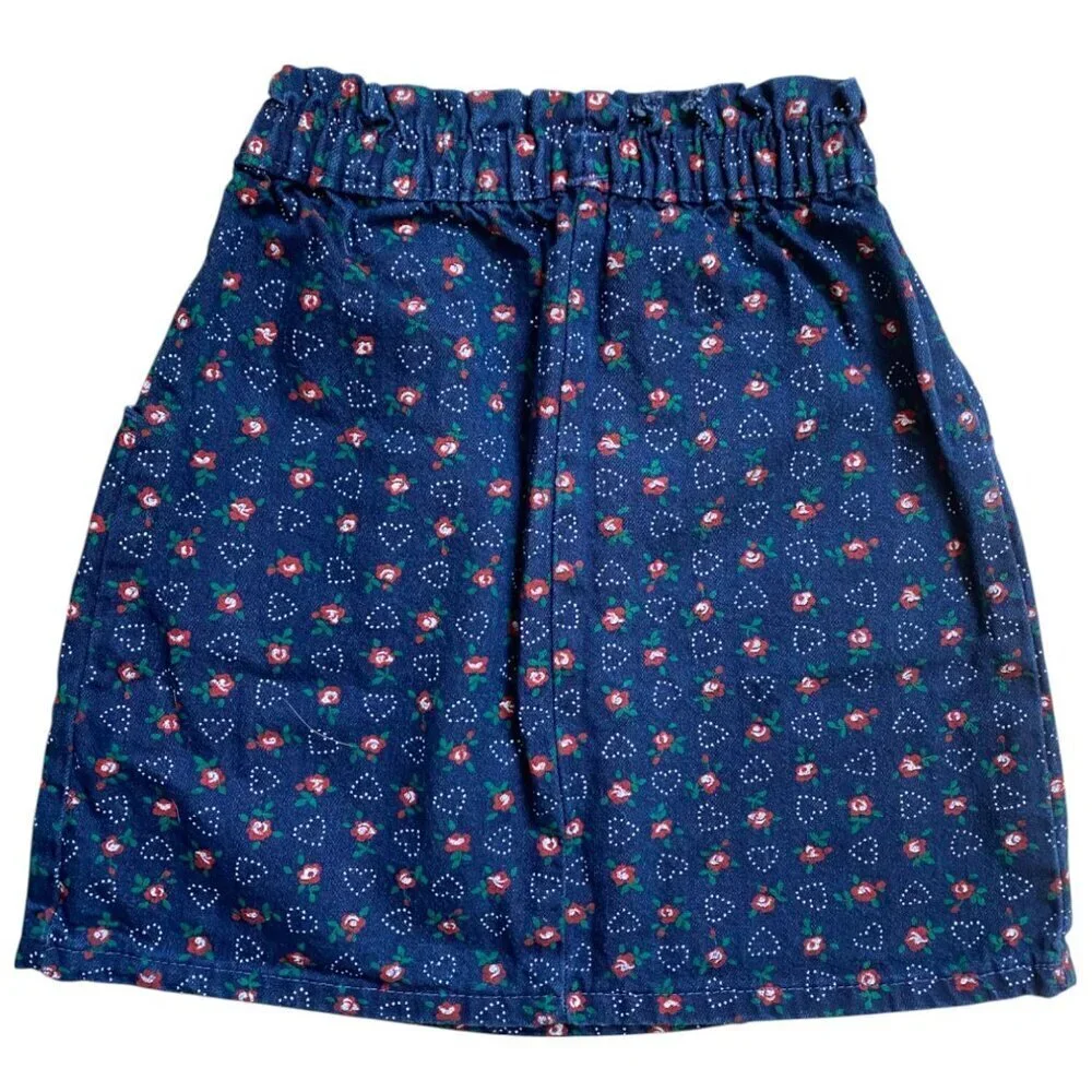 Vintage OshKosh Floral Heart Denim Skirt Made in USA Size 6